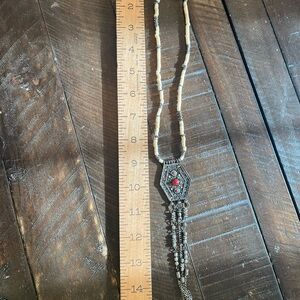 Free People Bohemian Beaded Necklace with Red Accents